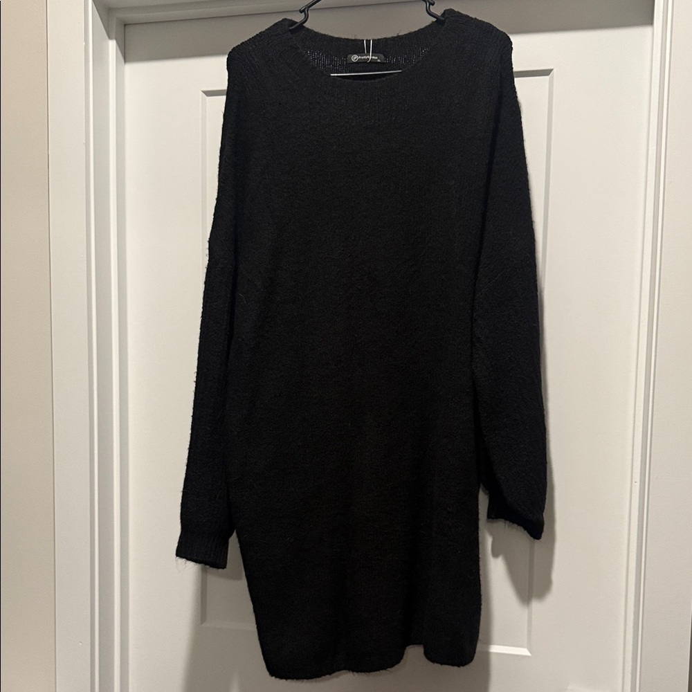 Elegant Black Long Sleeve Sweater Dress